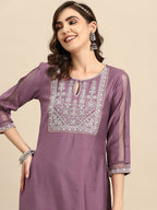 Sangria Ethnic Motifs Embroidered Thread Work Kurta With Trousers