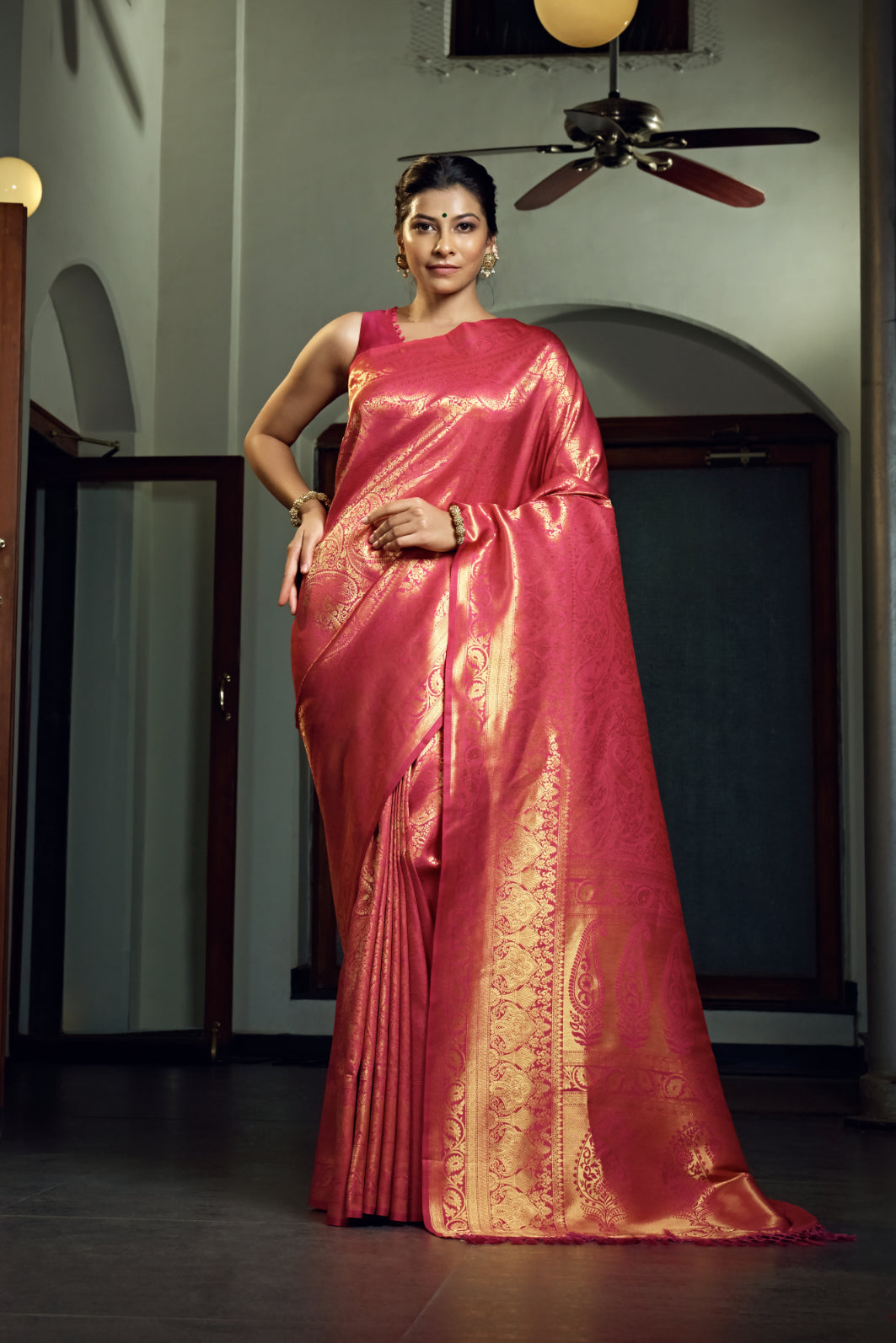Vardha Fuchsia Pink Zari Work Kanjeevaram Silk Saree