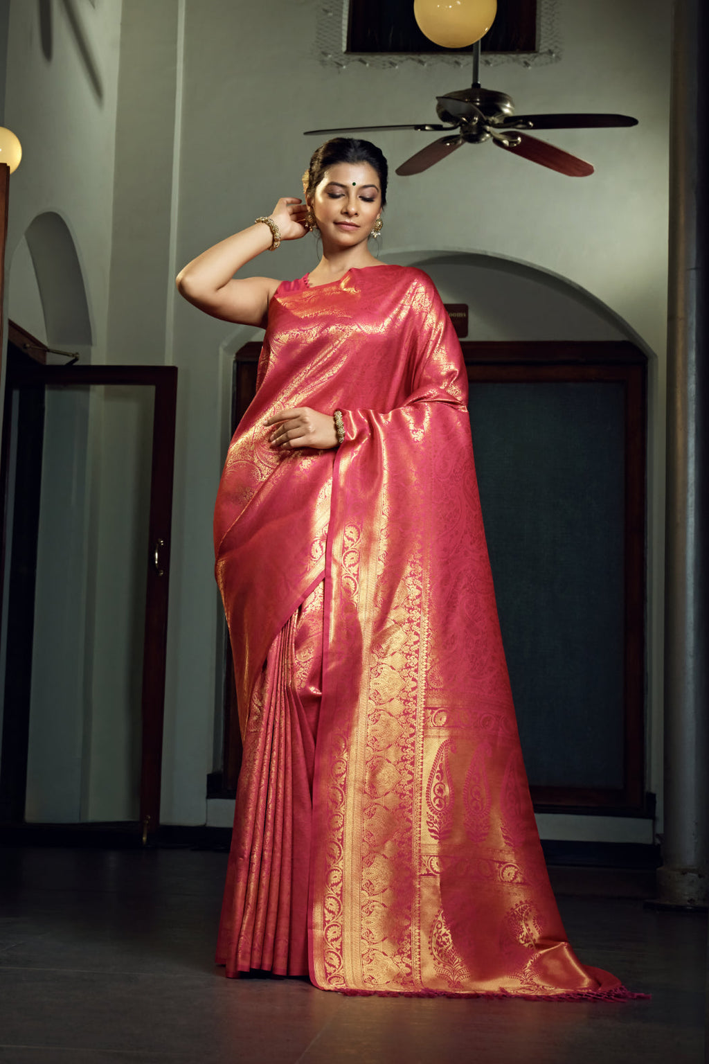 Vardha Fuchsia Pink Zari Work Kanjeevaram Silk Saree