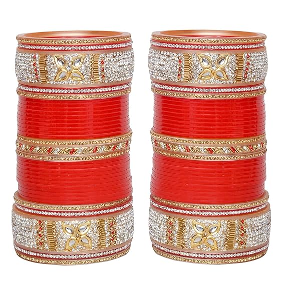 Tehzeeb Creations Bridal Bangle Set Designer Red Color Punjabi Choora Wedding Chura, Chuda for Womens - Distacart
