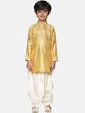 Sethukrishna Boys Gold-Toned & Off White Woven Design Kurta with Dhoti Pants