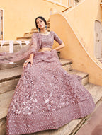 Monjolika Fashion Mauve Color Net Zarkhan Work Heavy Lehenga Choli