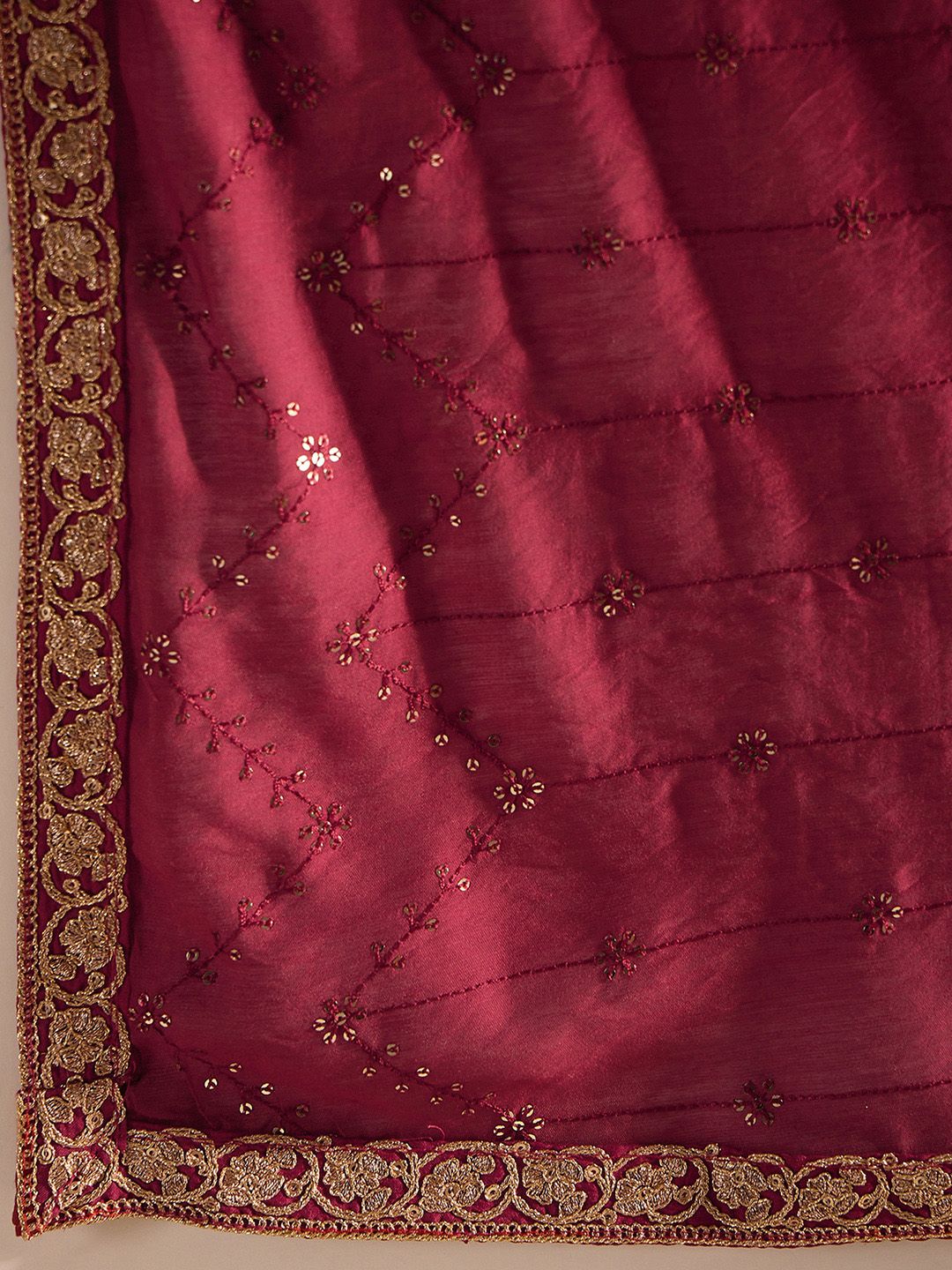 Indo Era Red Floral Embroidered Regular Kurta with Trousers & Dupatta - Distacart