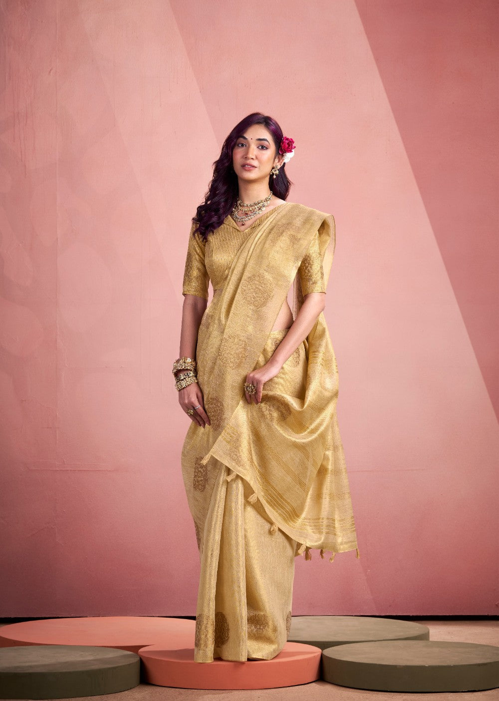 Anaita Beige Silk Tissue Zari Weaving Work Saree With Blouse Piece - Distacart