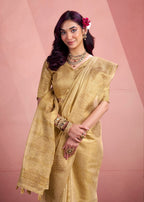Anaita Beige Silk Tissue Zari Weaving Work Saree With Blouse Piece - Distacart
