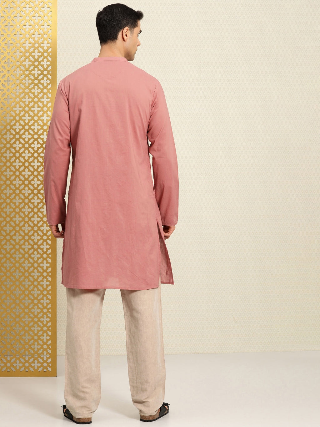 House of Pataudi Rozana Band Collar Pure Cotton Kurta