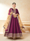 Monjolika Fashion Purple Color Taffeta Silk Embroidered Anarkali Suit - Distacart