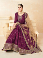 Monjolika Fashion Purple Color Taffeta Silk Embroidered Anarkali Suit - Distacart