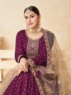 Monjolika Fashion Purple Color Taffeta Silk Embroidered Anarkali Suit - Distacart