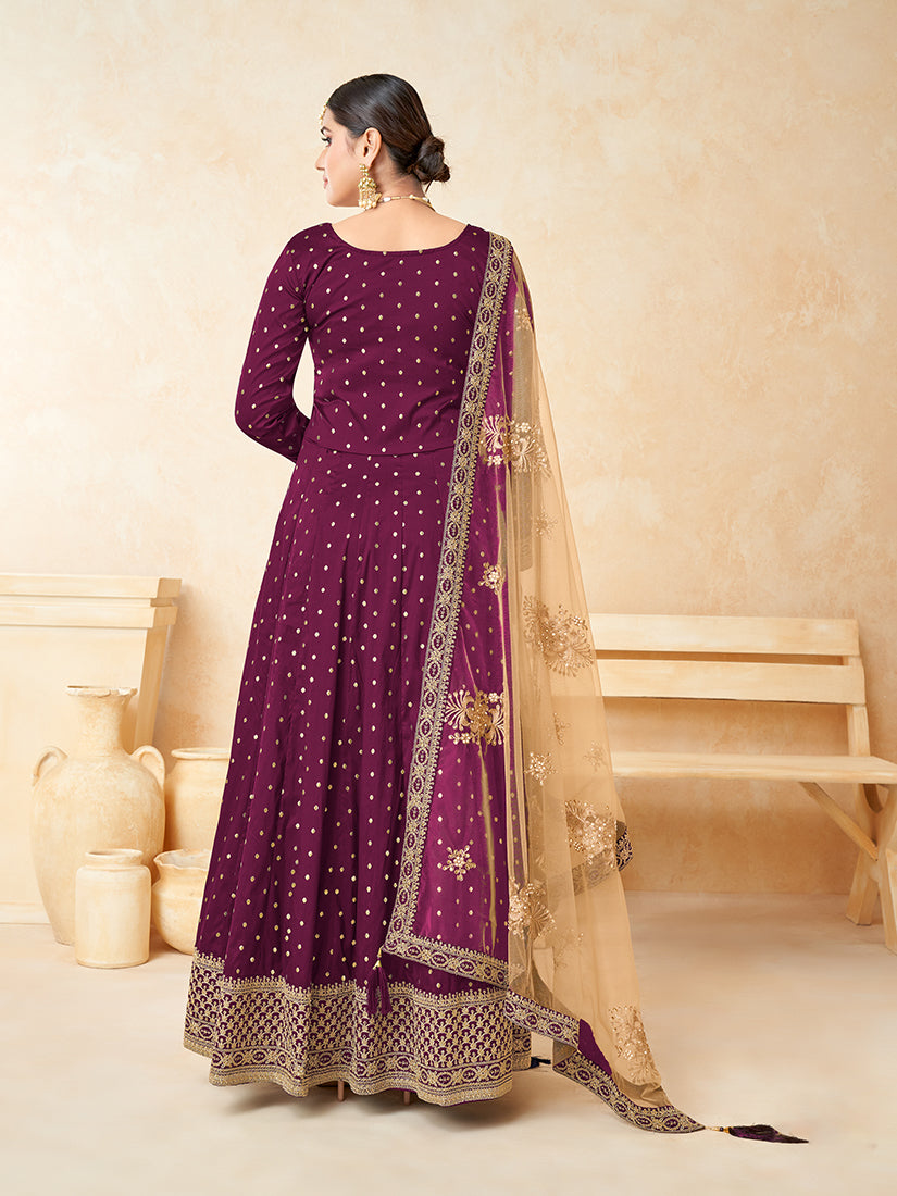 Monjolika Fashion Purple Color Taffeta Silk Embroidered Anarkali Suit - Distacart