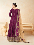Monjolika Fashion Purple Color Taffeta Silk Embroidered Anarkali Suit - Distacart