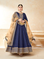 Monjolika Fashion Navy Blue Color Taffeta Silk Embroidered Anarkali Suit - Distacart