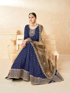 Monjolika Fashion Navy Blue Color Taffeta Silk Embroidered Anarkali Suit - Distacart