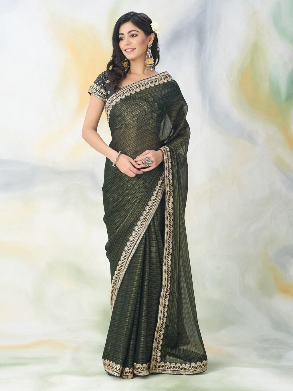 kasee Floral Embroidered Saree - Distacart