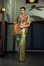 Vardha Olive Green Zari Work Kanjeevaram Silk Saree