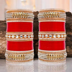Tehzeeb Creations Bridal Bangle Set Red Designer White Kundan & Golden Stone Dulhan Chuda Fashion Punjabi Choora Wedding Chura For Women - Distacart