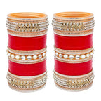 Tehzeeb Creations Bridal Bangle Set Red Designer White Kundan & Golden Stone Dulhan Chuda Fashion Punjabi Choora Wedding Chura For Women - Distacart