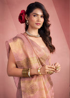 Anaita Baby Pink Silk Tissue Zari Weaving Work Saree With Blouse Piece - Distacart
