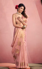 Anaita Baby Pink Silk Tissue Zari Weaving Work Saree With Blouse Piece - Distacart