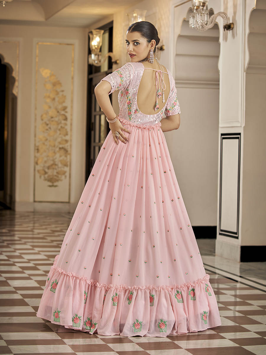 Myra Pink Georgette Embroidered Gown - Distacart