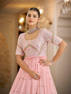 Myra Pink Georgette Embroidered Gown - Distacart