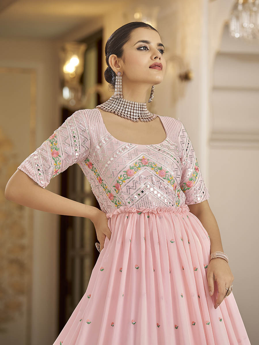 Myra Pink Georgette Embroidered Gown - Distacart