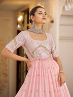 Myra Pink Georgette Embroidered Gown - Distacart