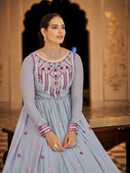 Myra Light Blue Georgette Embroidered Gown - Distacart
