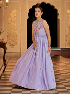 Myra Lavender Georgette Embroidered Gown - Distacart