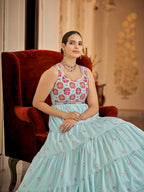 Myra Sky Blue Georgette Embroidered Gown - Distacart