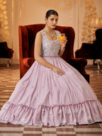 Myra Dusty Pink Georgette Embroidered Gown - Distacart