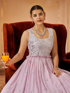 Myra Dusty Pink Georgette Embroidered Gown - Distacart