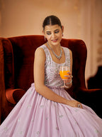 Myra Dusty Pink Georgette Embroidered Gown - Distacart