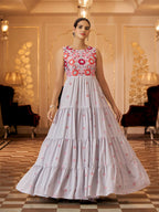 Myra Grey Georgette Embroidered Gown - Distacart