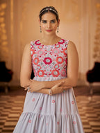 Myra Grey Georgette Embroidered Gown - Distacart