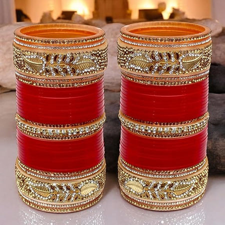 Tehzeeb Creations Bridal Bangle Set Red Designer Chura Wedding Punjabi Choora Fashion Jewellery Chuda Set for Women