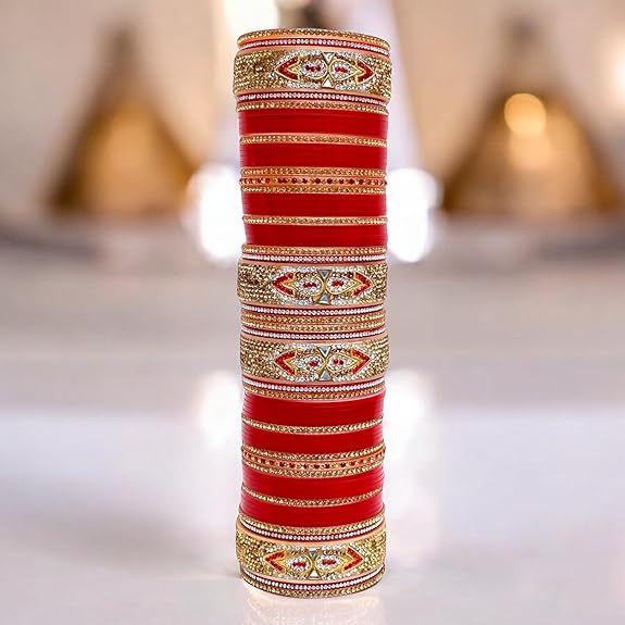 Tehzeeb Creations Bridal Bangle Set Red Designer Chura Wedding Punjabi Choora Fashion Jewellery Chuda Set for Women - Distacart
