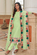 Monjolika Fashion Light Green Embroidered Georgette Churidar Salwar Suit - Distacart