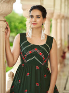 Myra Olive Green Georgette Embroidered Gown - Distacart
