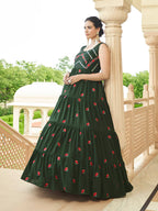 Myra Olive Green Georgette Embroidered Gown - Distacart