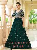 Myra Green Georgette Embroidered Gown - Distacart