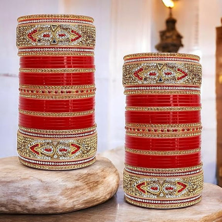 Tehzeeb Creations Bridal Bangle Set Red Designer Chura Wedding Punjabi Choora Fashion Jewellery Chuda Set for Women