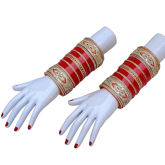 Tehzeeb Creations Bridal Bangle Set Red Designer Chura Wedding Punjabi Choora Fashion Jewellery Chuda Set for Women - Distacart