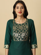 HERE&NOW Green Floral Yoke Design Gotta Patti Kurta