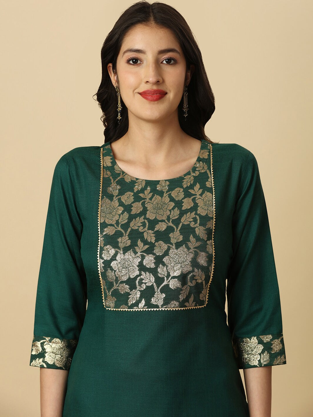 HERE&NOW Green Floral Yoke Design Gotta Patti Kurta