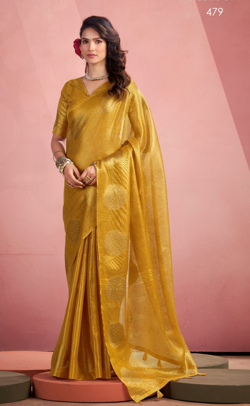 Anaita Mustard Silk Tissue Zari Weaving Work Saree With Blouse Piece - Distacart