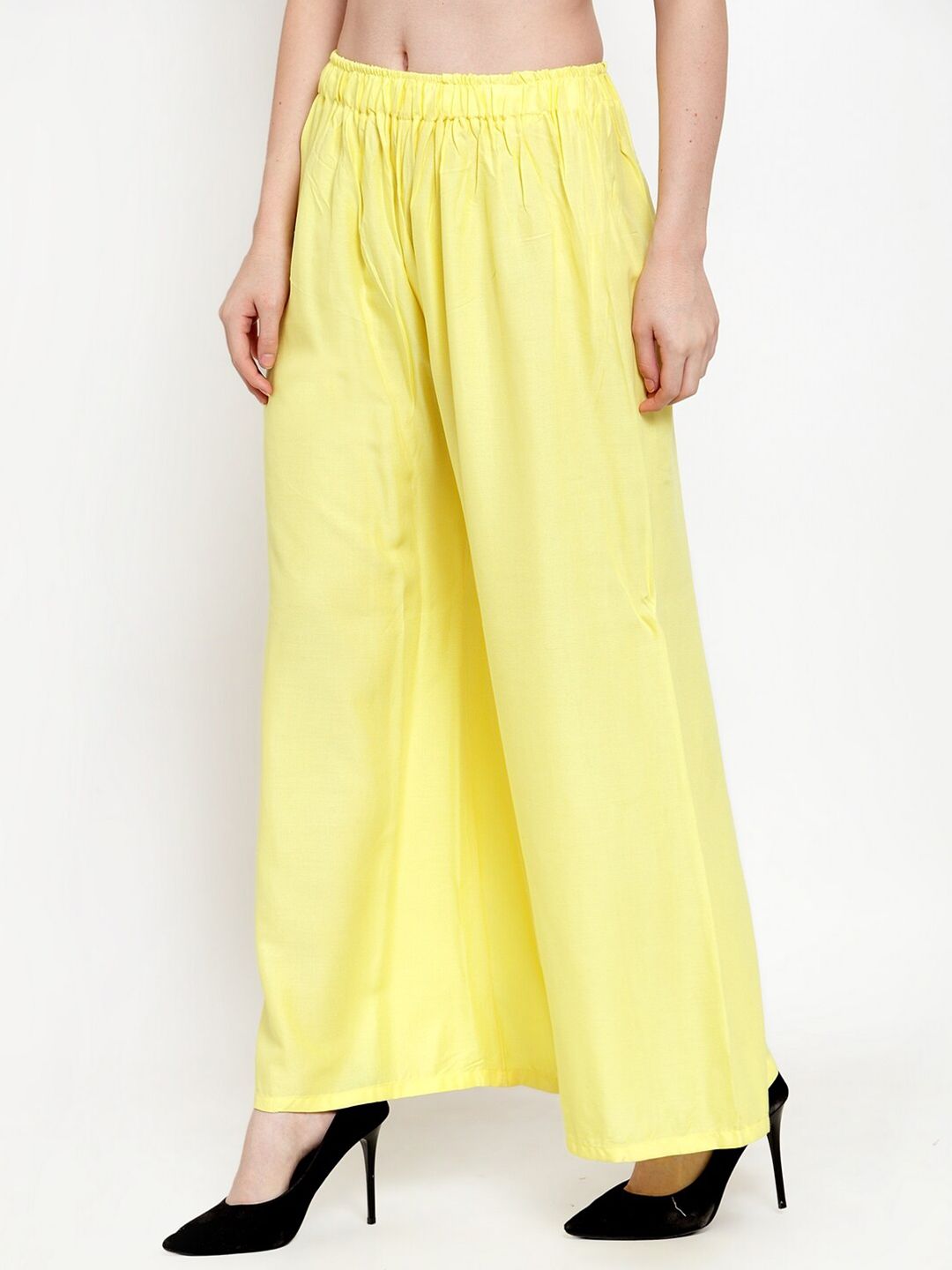TAG 7 Women Yellow Solid Flared Ethnic Palazzos