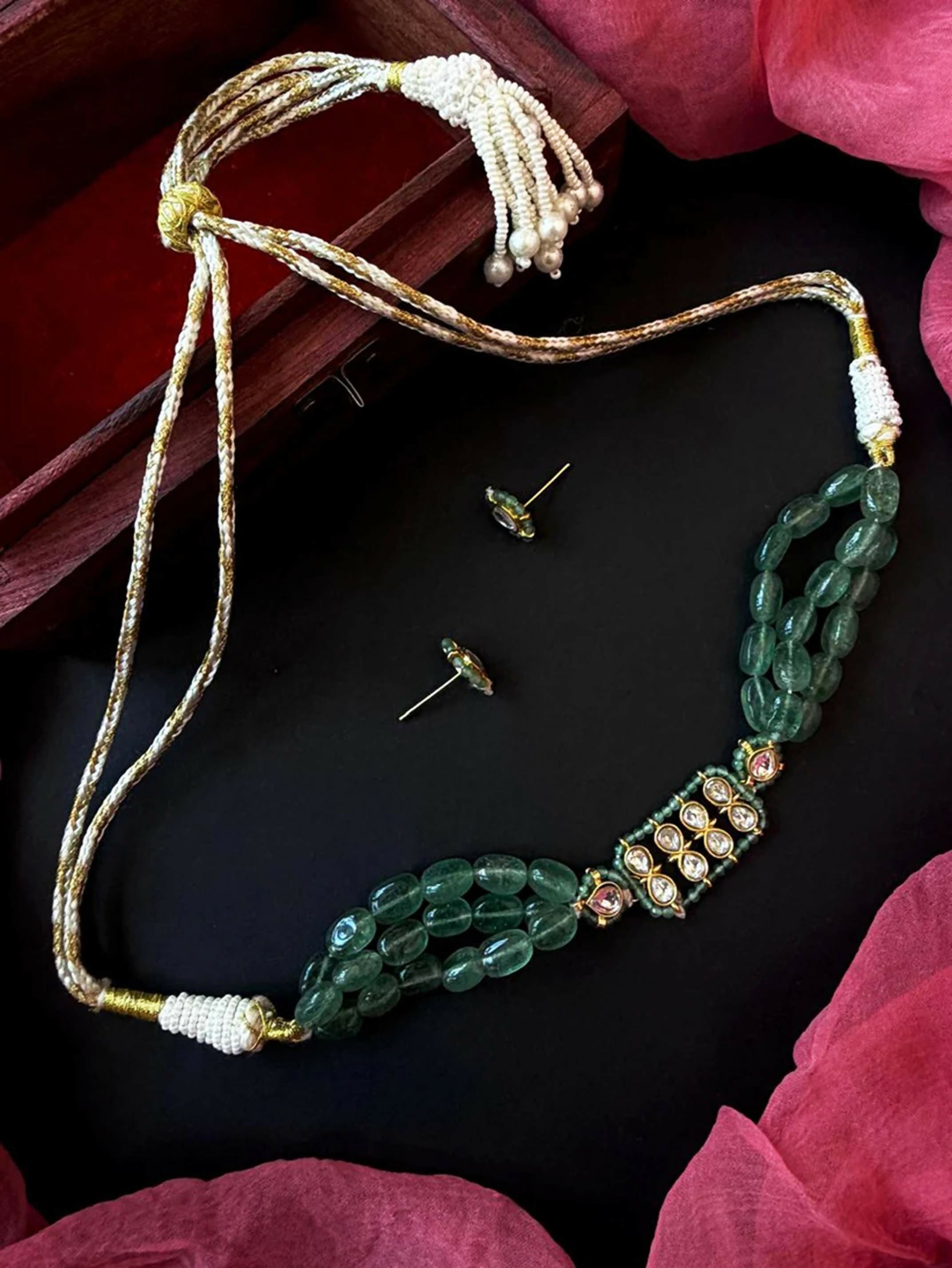 Joban Fashion Women Green Pachi Kundan Stone Beaded Choker Necklace - Distacart