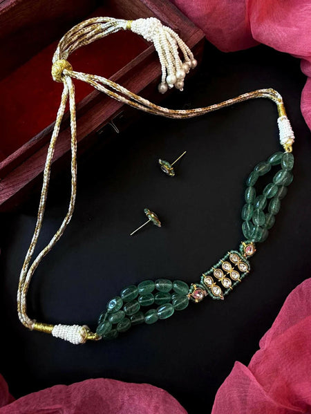 Joban Fashion Women Green Pachi Kundan Stone Beaded Choker Necklace