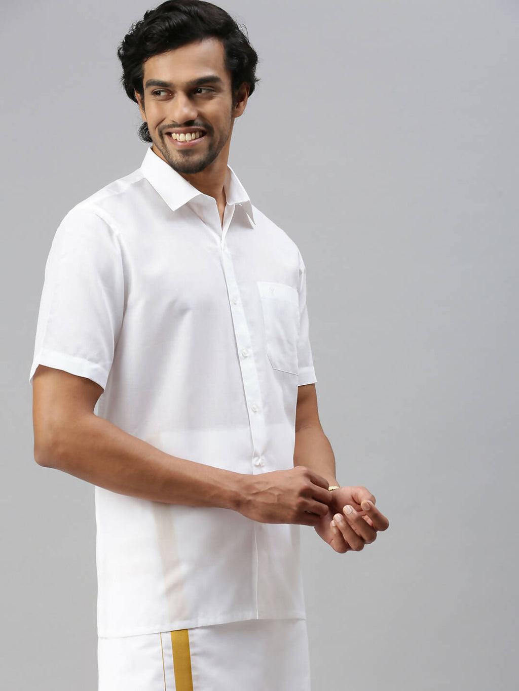 Ramraj Cotton Mens Half Sleeve Formal White Shirt